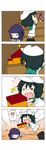  2girls 4koma absurdres black_hair blue_hair box chibi cleaning comic falling flower hat highres hood kumoi_ichirin multiple_girls murasa_minamitsu musical_note rakugaki-biyori sailor_hat shirt shorts silent_comic smile sweatdrop touhou vase 