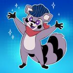  anthro arms_above_head clothing gradient_background hat headgear headwear hi_res indigo_park kerchief male mammal muffinmadhouse neckerchief open_mouth open_smile procyonid raccoon rambley_raccoon simple_background smile solo star tongue 