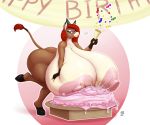  2019 absurd_res anthro areola badgerben big_breasts big_butt birthday_cake breasts brown_eyes brown_hair butt cake candle confetti donkey equine eyelashes eyewear female food glasses hair hat hi_res huge_breasts hyper hyper_breasts hyperstorm_h lidia_(hyperstorm_h) mammal nipples party_hat signature solo 