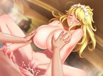  1boy 1girl blonde_hair breast_grab breasts censored cum cum_in_pussy game_cg gigantic_breasts grabbing huge_breasts indoors maid maid-san_to_boin_damashii maid_headdress nipples penis pussy sano_toshihide sex spread_legs vaginal 