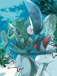 blush bodily_fluids duo female gallade gardevoir generation_3_pokemon generation_4_pokemon humanoid male male/female nintendo pokemon pokemon_(species) sweat