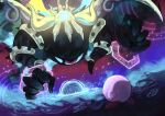  absurdres colored_skin crown harufune highres horns kirby kirby&#039;s_return_to_dream_land_deluxe kirby_(series) looking_at_another magolor magolor_soul master_crown no_humans pink_skin rayman_limbs signature sparkle wings 