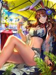  animal_ears bad_id bad_pixiv_id bikini brown_hair bunny_ears card flower furyou_michi_~gang_road~ hair_flower hair_ornament long_hair navel pool purple_eyes rebecca_myers sitting smile solo swimsuit tob umbrella water 