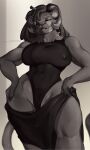  anthro big_breasts biped breasts clothed clothing felid female hands_on_hips hi_res mammal nipple_outline solo strigiformes thick_thighs wide_hips 