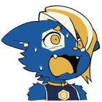  1:1 anthro biped blonde_eyebrows blonde_hair blue_body blue_ears blue_fur chizi domestic_cat e621 eyebrows felid feline felis fur hair hexerade male mammal mascot multicolored_hair solo sticker two_tone_hair white_hair white_inner_ear worried yellow_eyes yellow_nose 