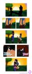  2020 4_toes 5_fingers absurd_res anthro beard black_body black_eyes black_fur black_hair black_nose bodily_fluids bottomwear brown_body brown_fur clothing comic crying digit_ring domestic_cat duo engagement_ring english_text eyes_closed facial_hair feet felid feline felis female field fingers fluffy fluffy_tail forest fur hair hand_holding happy hi_res holding_object horn hug james_flynn jewelry kali_toha lagomorph leporid long_ears long_tail male male/female mammal marriage_proposal multicolored_eyes pants paws plant proposal rabbit red_hair shadow shirt short_hair short_tail signature smile sun sunset tail tears tears_of_joy text toes topwear tree xheten 