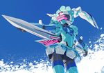  blue breasts cameltoe fei-yen highres mecha musen-shiki_sanhankikan skirt small_breasts solo striped sword virtual_on weapon 