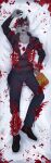  absurd_res alcohol anthro beverage black_body black_fur blood blood_on_arm blood_on_chest blood_on_clothing blood_on_face blood_on_hand blood_on_leg blood_on_shirt blood_on_shoe blood_splatter blood_stain blue_eyes bodily_fluids bullet_wound canid canine chest_tuft clothing dakimakura dakimakura_design dark_matter_(li&#039;l_melon) drunk excessive_blood exposed_bone exposed_ribcage fur gore grey_body grey_fur hi_res liquor liquor_bottle looking_at_viewer lying male mammal nosebleed on_back solo stab_wound strays_in_paradise substance_intoxication torn_clothing toynako tuft unknown_species wounded 