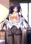  1girl breasts female highres kasuga_iori koku mirai_nostalgia nipples no_bra open_clothes open_shirt panties pantyhose possible_duplicate shirt solo underwear 