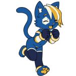  1:1 anthro biped blonde_eyebrows blonde_hair blue_body blue_ears blue_fur blue_tail chizi domestic_cat e621 eyebrows felid feline felis fur hair hexerade male mammal mascot multicolored_hair solo sticker tail two_tone_hair white_hair white_inner_ear yellow_eyes yellow_nose 