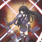  absurdres anyannko black_hair gloves highres long_hair original solo thigh_strap thighhighs weapon 