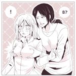  2girls :o bad_id bad_pixiv_id breast_grab breasts christa_renz freckles grabbing medium_breasts mind849 monochrome multiple_girls shingeki_no_kyojin short_hair speech_bubble v-shaped_eyebrows ymir_(shingeki_no_kyojin) yuri 