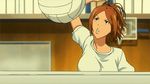  1girl animated animated_gif bakuman ball bouncing_breasts breasts brown_hair gym_uniform highres jumping large_breasts long_hair miyoshi_kaya open_mouth playing ponytail serious sweat volleyball yellow_eyes 