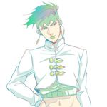  diamond_wa_kudakenai earrings green_eyes green_hair headband jewelry jojo_no_kimyou_na_bouken kishibe_rohan male_focus midriff rinnsei53 solo 