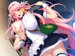  1girl blush breast_grab breasts game_cg grabbing huge_breasts indoors large_breasts long_hair maid maid-san_to_boin_damashii male_hand nipples pink_hair sano_toshihide 