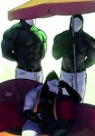  anthro avian bgn clothed clothing darkner deltarune eyewear group hi_res male muscular muscular_anthro muscular_male open_clothing open_shirt open_topwear shirt sunglasses swatch_(deltarune) swatchling topwear trio umbrella undertale_(series) 