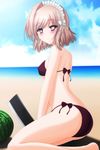  absurdres bad_id bad_pixiv_id beach bikini brown_eyes brown_hair cleaver day food fruit highres maid_headdress nogisaka_motoka p_mayuhime short_hair swimsuit watermelon yosuga_no_sora 