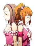  armband back-to-back brown_hair closed_eyes hairband idolmaster idolmaster_(classic) minase_iori multiple_girls orange_hair ribbon sayuu_hanten takatsuki_yayoi twintails 