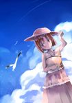  bird bob_cut brown_eyes brown_hair cloud day dress hagiwara_yukiho hat idolmaster idolmaster_(classic) sky smile solo yae_(mono110) 