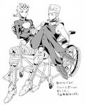  amputee artificial_legs bad_id bad_pixiv_id braid eyepatch giorno_giovanna greyscale jean_pierre_polnareff jojo_no_kimyou_na_bouken monochrome multiple_boys tnaym wheelchair 