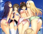  bra date_wingfield_reiko fault kamiwazumi_maya panties saeki_ai striped_panties sugiyama_mio taka_tony thighhighs underwear 