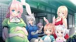  16:9 1boy 5girls animal_ears blonde_hair blue_eyes blush breasts bunny_ears child eleonora_vletoblood fox_ears game_cg glasses hinasaki inabashiro_hakua large_breasts long_hair looking_at_viewer maternity_monsters!_~dekichaimashita!~ multiple_girls pink_hair pregnant purple_eyes purple_hair red_eyes rougamine_ooko side_ponytail tsukinashi_maya wallpaper white_hair yellow_eyes 