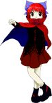  bow cape collar double_dealing_character full_body lowres official_art oota_jun'ya red_eyes red_hair sekibanki solo touhou transparent_background 