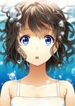  :o bad_id bad_pixiv_id bangs bare_shoulders blue_eyes brown_hair bubble camisole collarbone highres looking_at_viewer mogumo open_mouth original short_hair sleeveless solo underwater upper_body 