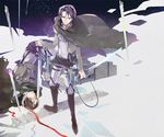  ascot bad_id bad_pixiv_id black_hair boots brown_hair cape eren_yeager field_of_blades jacket levi_(shingeki_no_kyojin) multiple_boys paradis_military_uniform planted_sword planted_weapon reverse_grip sakamoto_bin shingeki_no_kyojin sword thigh_strap three-dimensional_maneuver_gear weapon 