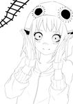 gloves greyscale gumi highres lineart looking_at_viewer monochrome smile solo vocaloid wakatsuki_you 