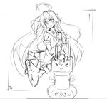  ascot bow detached_sleeves fang g-string greyscale hair_bow hair_ornament kantai_collection lineart long_hair monochrome panties pleated_skirt ribbon sailor_collar shimakaze_(kantai_collection) sketch skirt socks solo striped striped_legwear thighhighs thong tilt-shift underwear very_long_hair 