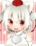  animal_ears bad_id bad_pixiv_id blush colorized hat highres inubashiri_momiji katori_(quietude) open_mouth red_eyes sawatari_(sado) short_hair smile tokin_hat touhou white_hair wolf_ears 