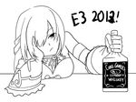  1girl breasts choujigen_game_neptune depressed drinking e3 large_breasts liquor monochrome neptune_(series) parody solo vert 