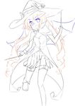  bow cape demon_wings fang flat_chest garter_straps hat lineart long_hair monocle open_mouth original pleated_skirt sketch skirt smile solo thighhighs tilt-shift very_long_hair wand wings witch witch_hat 