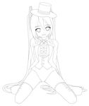  arms_behind_back eto greyscale hat hatsune_miku kneeling lineart long_hair looking_at_viewer miracle_paint_(vocaloid) monochrome project_diva project_diva_(series) smile solo thighhighs top_hat twintails very_long_hair vocaloid 