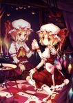  blonde_hair candle card different_reflection dual_persona flandre_scarlet flower hat highres mirror multiple_girls red_eyes reflection ribbon rose short_hair side_ponytail skirt smile touhou wings wrist_cuffs zerii_(cdcdqqq) 