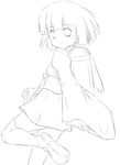  absurdres greyscale highres lineart looking_at_viewer looking_back monochrome naka original short_hair smile solo thighhighs 