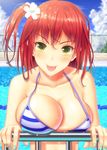  :p bad_id bad_pixiv_id bikini blush breasts cloud day flower green_eyes hair_flower hair_ornament large_breasts long_hair looking_at_viewer nail_polish one_side_up original ponytail pool red_hair sky smile solo strap_gap swimsuit takeru_(at_will) tongue tongue_out water 