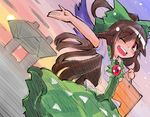  brown_hair long_hair one_eye_closed red_eyes reiuji_utsuho shinapuu sketch smile solo tokyo_big_sight touhou 