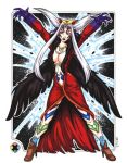  1girl breasts cleavage dress facial_mark final_fantasy final_fantasy_viii garret_blair gloves jewelry long_hair looking_at_viewer red_eyes solo sorceress ultimecia wings witch 