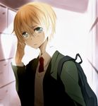  backpack bag bespectacled blonde_hair eugeo glasses green_eyes school_uniform short_hair sword_art_online tsukimori_usako 