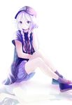  bad_id bad_pixiv_id black_eyes braid hat ia_(vocaloid) lavender_hair looking_at_viewer nonoharak reflection shirt shoes sitting solo twin_braids vocaloid 
