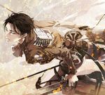  black_eyes black_hair emblem highres jacket levi_(shingeki_no_kyojin) male_focus nyanko_33 paradis_military_uniform shingeki_no_kyojin solo survey_corps_(emblem) sword three-dimensional_maneuver_gear weapon 