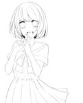  dress greyscale highres lineart monochrome original sailor_dress short_hair smile solo wakatsuki_you 