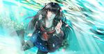  black_hair brown_eyes bubbles original petals seifuku tono underwater 