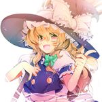  asuku_(69-1-31) blonde_hair braid broom hat kirisame_marisa long_hair open_mouth pink_eyes ribbon solo touhou witch_hat yellow_eyes 