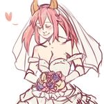  animal_ears bare_shoulders blush bouquet breasts bridal_veil cleavage closed_eyes dress elbow_gloves fate/extra fate_(series) flower fox_ears gloves heart long_hair lowres medium_breasts pink_hair simonadventure solo spoken_heart tamamo_(fate)_(all) tamamo_no_mae_(fate) twintails veil wedding_dress 