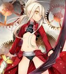  :&lt; archer black_panties blonde_hair bow_(weapon) caladbolg efe fate/kaleid_liner_prisma_illya fate_(series) folded_ponytail gears hair_ornament hair_stick hair_up illyasviel_von_einzbern jacket long_hair long_sleeves magical_girl midriff navel open_clothes open_jacket panties showgirl_skirt solo sword underwear weapon yellow_eyes 