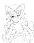  blush breasts cleavage greyscale hat heart lineart long_hair looking_at_viewer medium_breasts monochrome open_mouth simple_background smile solo touhou very_long_hair white_background yakumo_yukari zetsumame 