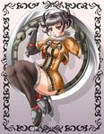  1041_(toshikazu) 1girl alternate_costume black_hair blade brown_legwear fur_trim hair_up jewelry mole purple_eyes ring solo soul_calibur soulcalibur_iii thighhighs thighs tira tira_(soulcalibur) weapon 